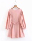 Fashion Pink Cotton And Linen V-neck Lace Dress