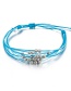 Fashion Blue Woven Twist Beaded Leaf Line Rope Round Cactus Bracelet 4 Piece Set