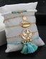 Fashion Gold Shell Fringed Multi-layer Earth Round Anklet 5 Piece Set