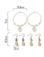 Fashion Gold Rice Beads Shell Geometric Drop Turquoise Earrings Set Of 3
