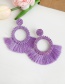 Fashion Purple Felt Cloth With Diamond Round Tassel Earrings