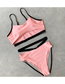 Fashion Pink Bandage Stitching High Waist Split Swimsuit
