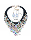 Fashion Blue Pearl Diamond Woven Flower Necklace