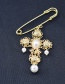 Fashion Gold Metal Cross Pearl Brooch