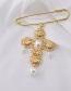 Fashion Gold Metal Cross Pearl Brooch