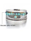Fashion Silver Artificial Leather Feather Turquoise Magnetic Buckle Leather Bracelet