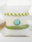 Fashion Green Contrast Color Wax Line Twist 辫 Round Turquoise Bracelet 3 Piece Set
