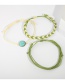 Fashion Green Contrast Color Wax Line Twist 辫 Round Turquoise Bracelet 3 Piece Set