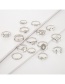 Fashion Silver Geometric Leaf Love Diamond Ring Set Of 15