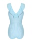 Fashion Blue Ruffled Striped Backless One-piece Swimsuit