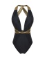 Fashion Black Deep V Hanging Neck One-piece Swimsuit