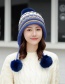 Fashion Navy Blue Suit Hair Ball Knitted Wool Cap