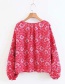 Fashion Rose Red Beaded Tiered Sleeve Printed Shirt