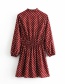 Fashion Wine Red Polka-print V-neck Pleated Dress