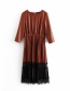 Fashion Coffee Color + Black Stitched Faux Leather Lace Stitching Dress