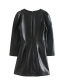 Fashion Black Laminated Faux Leather V-neck Dress
