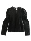 Fashion Black Puff Sleeve Lace Perspective Pullover Shirt