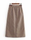 Fashion Khaki Geometric Printed Belt Stitching Pleated Skirt