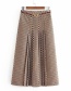 Fashion Khaki Geometric Printed Belt Stitching Pleated Skirt