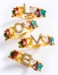 Fashion Color V Copper Plated 18k Micro-inlaid Zircon Letter Ring