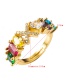 Fashion Color V Copper Plated 18k Micro-inlaid Zircon Letter Ring