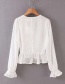 Fashion White Ruffled V-neck Jacquard Sleeve Shirt