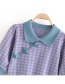 Fashion Purple Button Doll Collar Plaid Bubble Five-point Sleeve Sweater