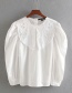 Fashion White Fluffy Sleeved Poplin Openwork Shirt