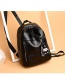 Fashion Black Soft Leather Zipper Backpack