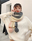 Fashion Powdered Rice Ash Hanging Ball Thickening Stripe Color Matching Double-sided Shawl Scarf