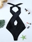 Fashion Black Cross-hanging Neck Openwork Bandage One-piece Swimsuit