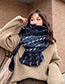 Fashion Beige Navy Blue Strip Woven Wool Striped Shawl Scarf