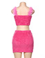 Fashion Pink Sling Short Collar Cropped Navel Vest High Waist Skirt