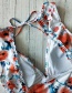 Fashion Orange Flowers On White Printed Small Lace Deep V Open Back Triangle One-piece Swimsuit