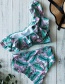 Fashion Green Ruffled Print Off-shoulder Tube Top Swimsuit