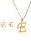 Fashion M Gold Stainless Steel Letter Necklace Earrings Two-piece