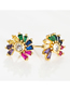 Fashion Color Zircon Flower Copper Plated 18k Gold Earrings
