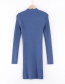 Fashion Smoky Blue High Neck Zip Knit Dress