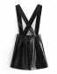 Fashion Black Faux Leather Single-breasted Dress