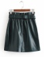 Fashion Black Belted Faux Leather A-line Skirt