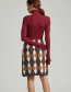 Fashion Coffee Color Diamond Lattice Stitching Knit Skirt