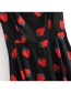 Fashion Black Strawberry Print Shoulder Strap Bow Sling Dress