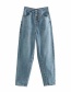 Fashion Blue Washed Single-breasted Jeans