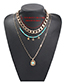 Fashion Blue Alloy Diamond Beaded Star Double Layer Necklace