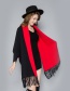 Fashion Wine Red + Gray Double-faced Velvet Color Matching Tassel Cloak Shawl Scarf Dual-use