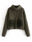 Fashion Armygreen Stitching Pocket Sweater Sweater