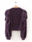 Fashion Purple Cashmere Puff Sleeves Round Neck Stitching Sweater