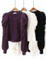 Fashion Black Cashmere Puff Sleeves Round Neck Stitching Sweater