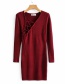 Fashion Jujube Red Diagonal Collar String Knit Dress