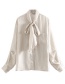 Fashion White Bow Stripe Single Pocket Shirt
